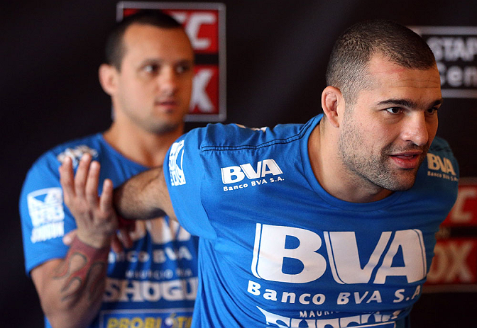 LOS ANGELES - AUGUST 01:  Mauricio "Shogun" Rua works out for the media during the UFC on FOX open workouts at the J.W. Marriott on August 1, 2012 in Los Angeles, California. (Photo by Josh Hedges/Zuffa LLC/Zuffa LLC via Getty Images)