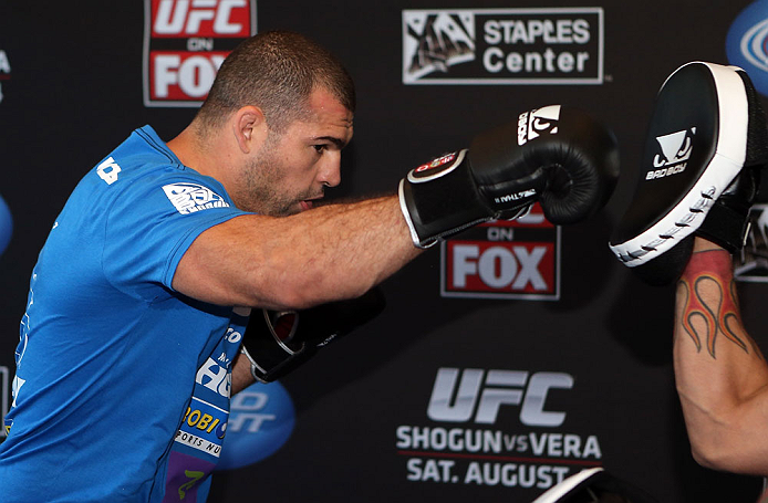 LOS ANGELES - AUGUST 01:  Mauricio "Shogun" Rua works out for the media during the UFC on FOX open workouts at the J.W. Marriott on August 1, 2012 in Los Angeles, California. (Photo by Josh Hedges/Zuffa LLC/Zuffa LLC via Getty Images)