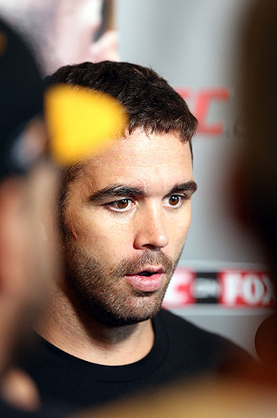 LOS ANGELES - AUGUST 01:  Jamie Varner answers questions from the media during the UFC on FOX open workouts at the J.W. Marriott on August 1, 2012 in Los Angeles, California. (Photo by Josh Hedges/Zuffa LLC/Zuffa LLC via Getty Images)