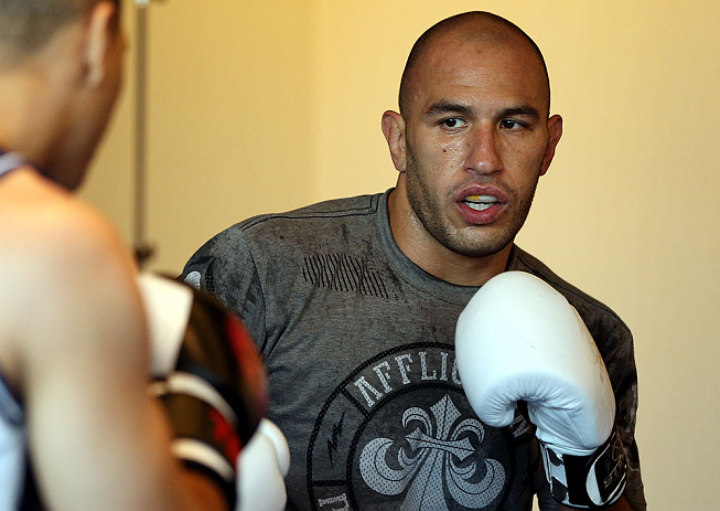 LOS ANGELES - AUGUST 01:  Brandon Vera works out for the media during the UFC on FOX open workouts at the J.W. Marriott on August 1, 2012 in Los Angeles, California. (Photo by Josh Hedges/Zuffa LLC/Zuffa LLC via Getty Images)