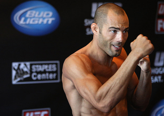 LOS ANGELES - AUGUST 01:  Mike Swick works out for the media during the UFC on FOX open workouts at the J.W. Marriott on August 1, 2012 in Los Angeles, California. (Photo by Josh Hedges/Zuffa LLC/Zuffa LLC via Getty Images)