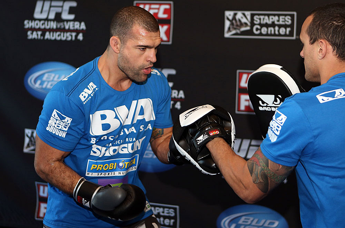 LOS ANGELES - AUGUST 01:  Mauricio "Shogun" Rua works out for the media during the UFC on FOX open workouts at the J.W. Marriott on August 1, 2012 in Los Angeles, California. (Photo by Josh Hedges/Zuffa LLC/Zuffa LLC via Getty Images)