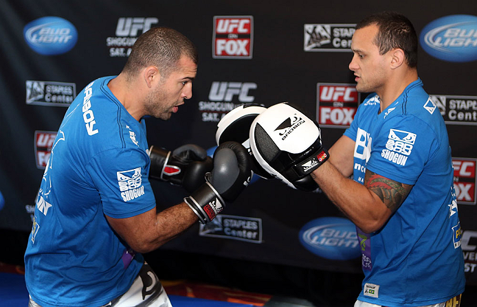 LOS ANGELES - AUGUST 01:  Mauricio "Shogun" Rua works out for the media during the UFC on FOX open workouts at the J.W. Marriott on August 1, 2012 in Los Angeles, California. (Photo by Josh Hedges/Zuffa LLC/Zuffa LLC via Getty Images)