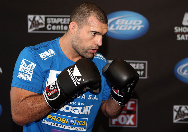 LOS ANGELES - AUGUST 01:  Mauricio "Shogun" Rua works out for the media during the UFC on FOX open workouts at the J.W. Marriott on August 1, 2012 in Los Angeles, California. (Photo by Josh Hedges/Zuffa LLC/Zuffa LLC via Getty Images)