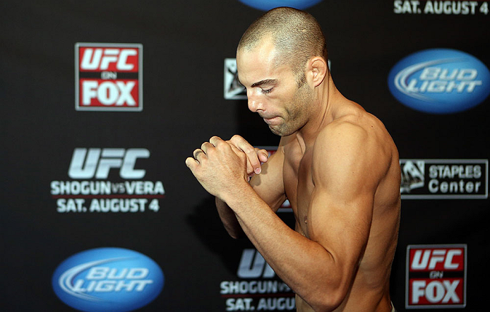 LOS ANGELES - AUGUST 01:  Mike Swick works out for the media during the UFC on FOX open workouts at the J.W. Marriott on August 1, 2012 in Los Angeles, California. (Photo by Josh Hedges/Zuffa LLC/Zuffa LLC via Getty Images)