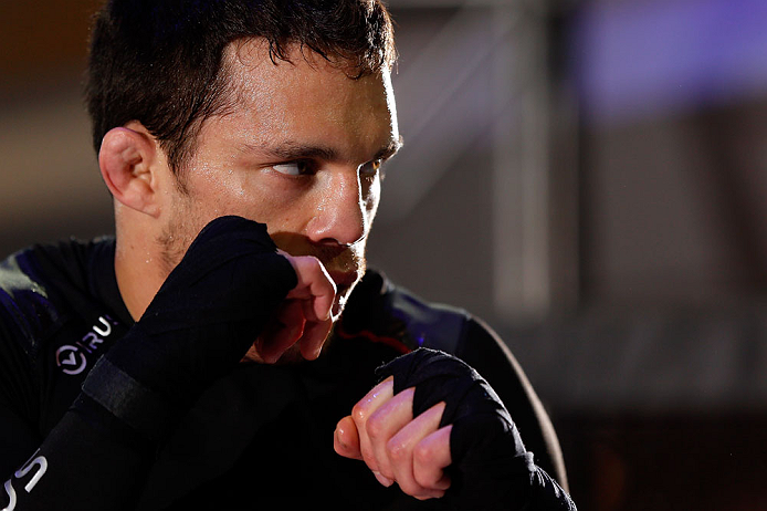 MONTREAL, QC - MARCH 13: Jake Ellenberger conducts an open training session for fans and media ahead of his UFC 158 bout at Complexe Desjardins on March 13, 2013 in Montreal, Quebec, Canada. (Photo by Josh Hedges/Zuffa LLC/Zuffa LLC via Getty Images)