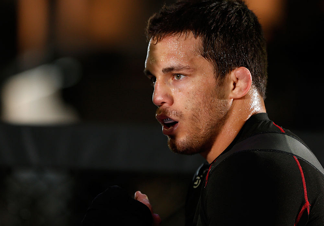 MONTREAL, QC - MARCH 13: Jake Ellenberger conducts an open training session for fans and media ahead of his UFC 158 bout at Complexe Desjardins on March 13, 2013 in Montreal, Quebec, Canada. (Photo by Josh Hedges/Zuffa LLC/Zuffa LLC via Getty Images)