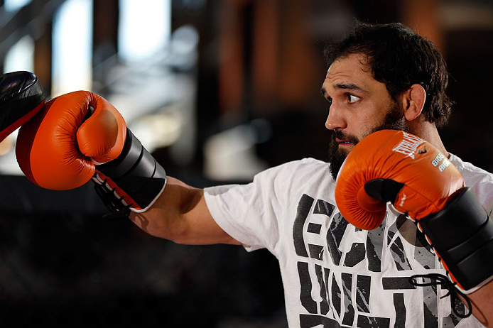 MONTREAL, QC - MARCH 13: Johny Hendricks conducts an open training session for fans and media ahead of his UFC 158 bout at Complexe Desjardins on March 13, 2013 in Montreal, Quebec, Canada. (Photo by Josh Hedges/Zuffa LLC/Zuffa LLC via Getty Images)