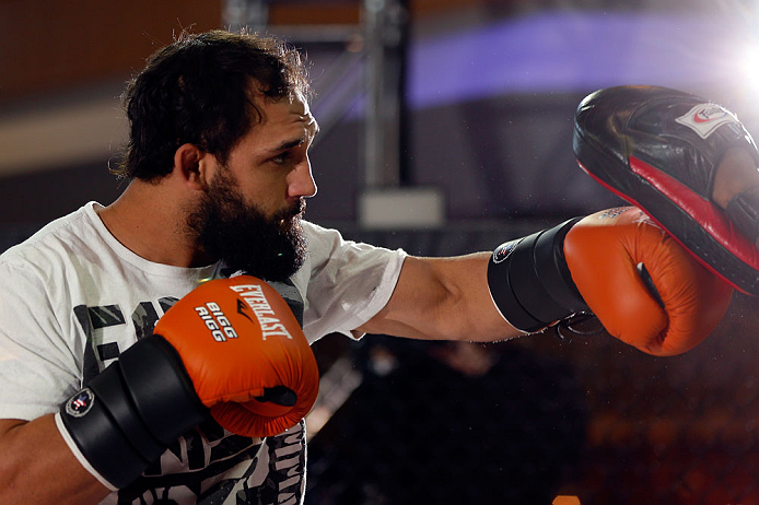 MONTREAL, QC - MARCH 13: Johny Hendricks conducts an open training session for fans and media ahead of his UFC 158 bout at Complexe Desjardins on March 13, 2013 in Montreal, Quebec, Canada. (Photo by Josh Hedges/Zuffa LLC/Zuffa LLC via Getty Images)