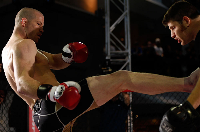 MONTREAL, QC - MARCH 13: Nate Marquardt (L) conducts an open training session for fans and media ahead of his UFC 158 bout at Complexe Desjardins on March 13, 2013 in Montreal, Quebec, Canada. (Photo by Josh Hedges/Zuffa LLC/Zuffa LLC via Getty Images)
