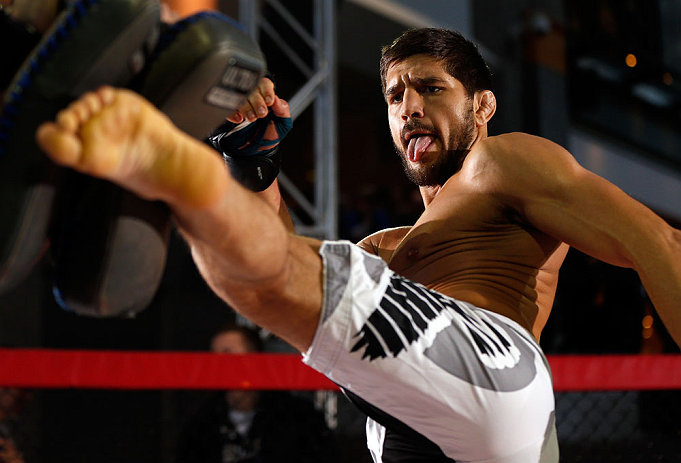 MONTREAL, QC - MARCH 13: Patrick Cote conducts an open training session for fans and media ahead of his UFC 158 bout at Complexe Desjardins on March 13, 2013 in Montreal, Quebec, Canada. (Photo by Josh Hedges/Zuffa LLC/Zuffa LLC via Getty Images)