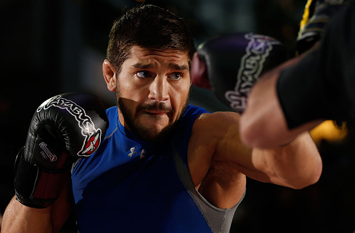 MONTREAL, QC - MARCH 13: Patrick Cote conducts an open training session for fans and media ahead of his UFC 158 bout at Complexe Desjardins on March 13, 2013 in Montreal, Quebec, Canada. (Photo by Josh Hedges/Zuffa LLC/Zuffa LLC via Getty Images)
