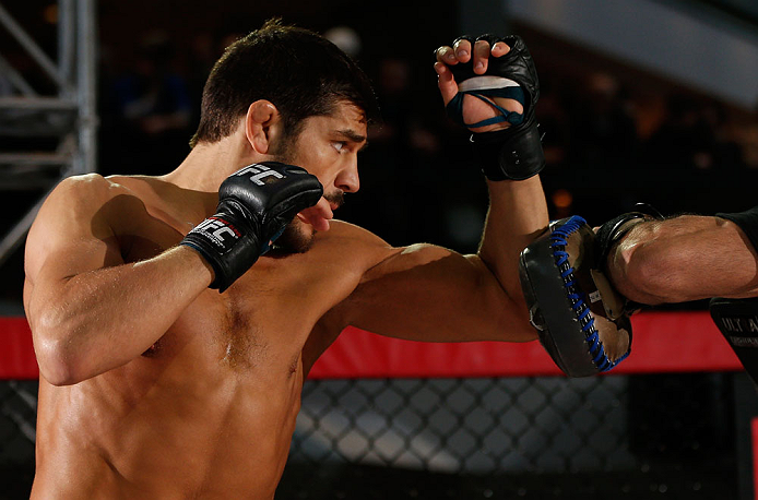 MONTREAL, QC - MARCH 13: Patrick Cote conducts an open training session for fans and media ahead of his UFC 158 bout at Complexe Desjardins on March 13, 2013 in Montreal, Quebec, Canada. (Photo by Josh Hedges/Zuffa LLC/Zuffa LLC via Getty Images)