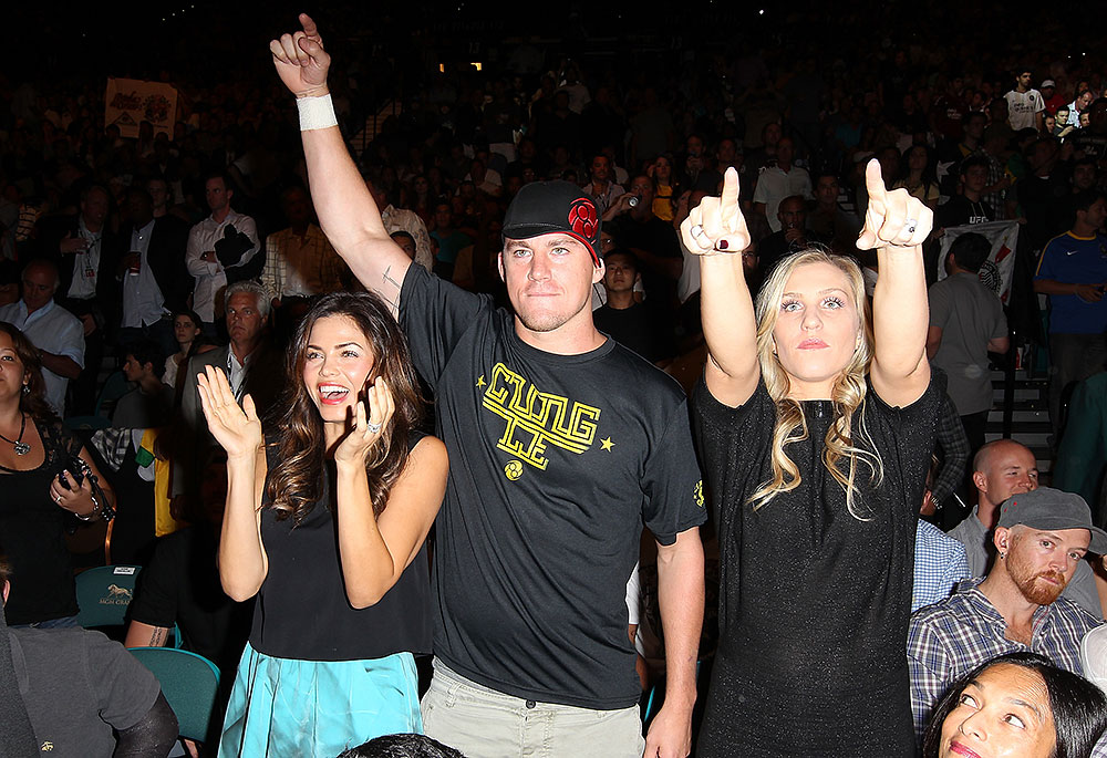 LAS VEGAS, NV - JULY 7:   Channing Tatum (center) in attendance during UFC 148 inside MGM Grand Garden Arena on July 7, 2012 in Las Vegas, Nevada.  (Photo by Jeff Bottari/Zuffa LLC via Getty Images)  *** Local Caption *** Channing Tatum
