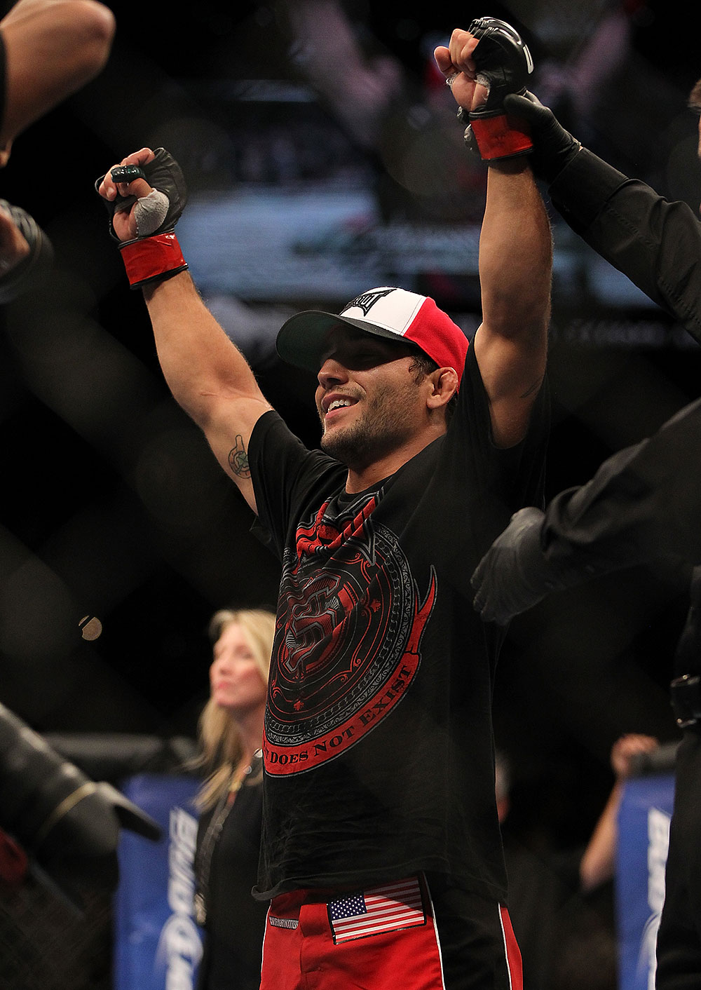 LAS VEGAS, NV - JULY 7:   Chad Mendes reacts to being declared the winner in his fight against Cody McKenzie during UFC 148 inside MGM Grand Garden Arena on July 7, 2012 in Las Vegas, Nevada.  (Photo by Josh Hedges/Zuffa LLC/Zuffa LLC via Getty Images)  *** Local Caption *** Chad Mendes