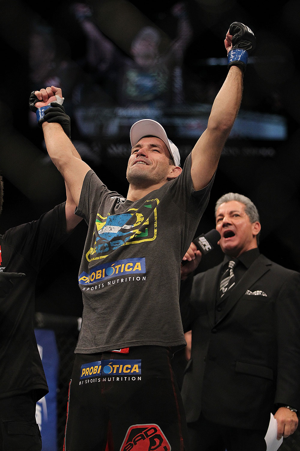 LAS VEGAS, NV - JULY 7:   Demian Maia reacts to being declared the winner in his fight against Dong Hyun Kimg during UFC 148 inside MGM Grand Garden Arena on July 7, 2012 in Las Vegas, Nevada.  (Photo by Josh Hedges/Zuffa LLC/Zuffa LLC via Getty Images)  *** Local Caption *** Demian Maia