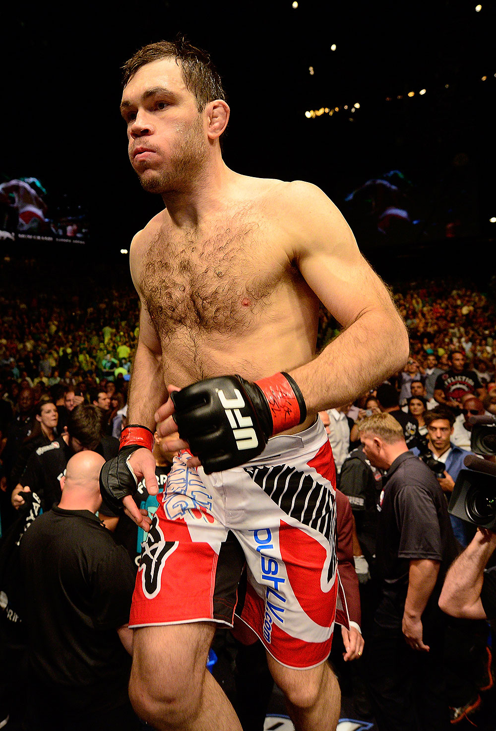 LAS VEGAS, NV - JULY 7:   Forrest Griffin walks into the Octagon before his light heavyweight bout with Tito Ortiz at UFC 148 inside MGM Grand Garden Arena on July 7, 2012 in Las Vegas, Nevada.  (Photo by Donald Miralle/Zuffa LLC/Zuffa LLC via Getty Images)  *** Local Caption *** Forrest Griffin
