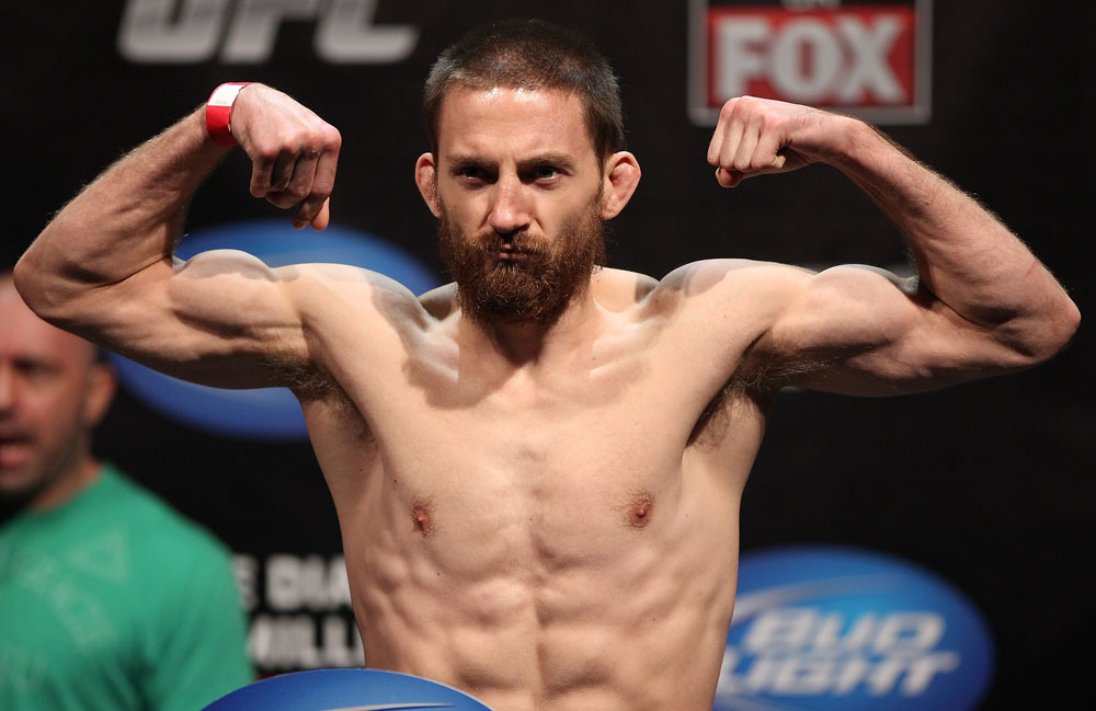 EAST RUTHERFORD, NJ - MAY 04: Nick Denis weighs in during the UFC on FOX official weigh in at Izod Center on May 4, 2012 in East Rutherford, New Jersey. (Photo by Josh Hedges/Zuffa LLC/Zuffa LLC via Getty Images)