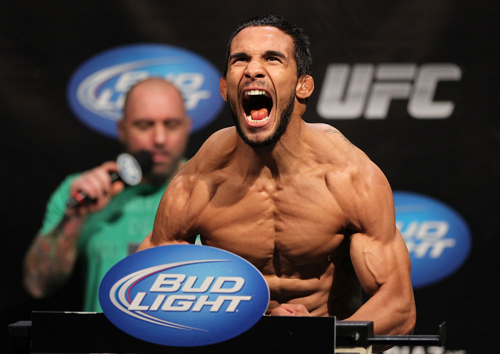 EAST RUTHERFORD, NJ - MAY 04: Dennis Bermudez weighs in during the UFC on FOX official weigh in at Izod Center on May 4, 2012 in East Rutherford, New Jersey. (Photo by Josh Hedges/Zuffa LLC/Zuffa LLC via Getty Images)