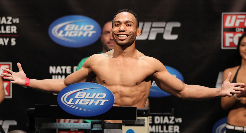 EAST RUTHERFORD, NJ - MAY 04: John Dodson weighs in during the UFC on FOX official weigh in at Izod Center on May 4, 2012 in East Rutherford, New Jersey. (Photo by Josh Hedges/Zuffa LLC/Zuffa LLC via Getty Images)
