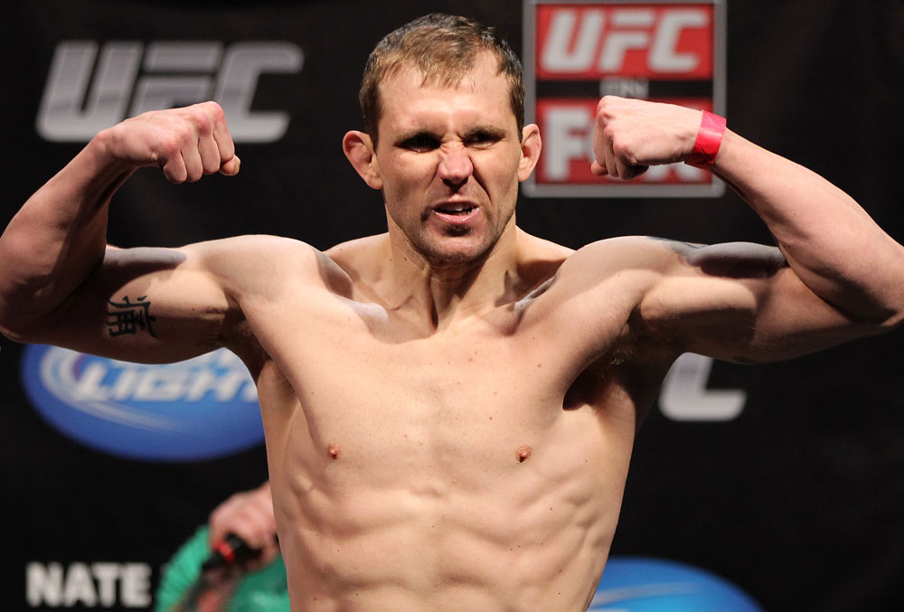 EAST RUTHERFORD, NJ - MAY 04: Alan Belcher weighs in during the UFC on FOX official weigh in at Izod Center on May 4, 2012 in East Rutherford, New Jersey. (Photo by Josh Hedges/Zuffa LLC/Zuffa LLC via Getty Images)