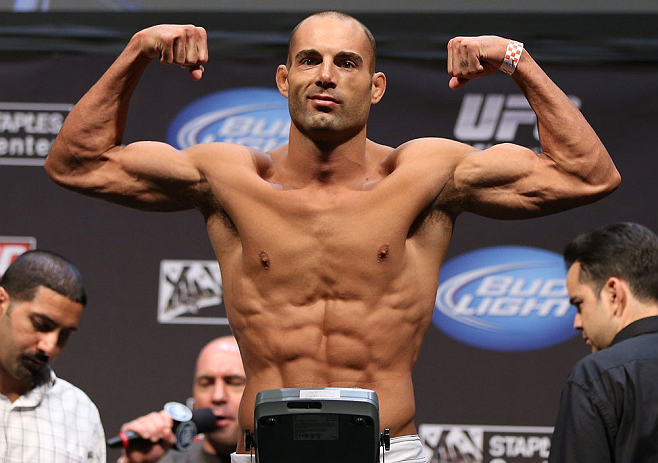 LOS ANGELES - AUGUST 03: Mike Swick makes weight during the UFC on FOX weigh in at Staples Center on August 3, 2012 in Los Angeles, California. (Photo by Josh Hedges/Zuffa LLC/Zuffa LLC via Getty Images)