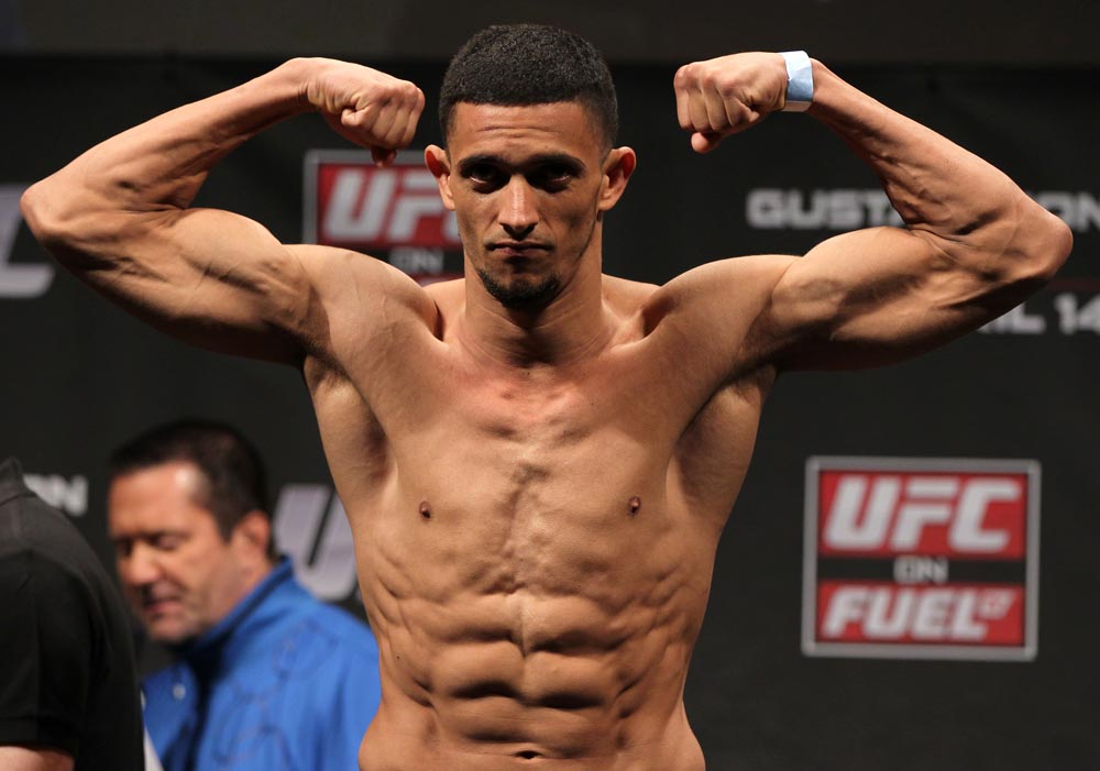 STOCKHOLM, SWEDEN - APRIL 13:  Yoislandy Izquierdo weighs in during the official UFC on Fuel TV weigh in event at Ericsson Globe on April 13, 2012 in Stockholm, Sweden.  (Photo by Josh Hedges/Zuffa LLC/Zuffa LLC via Getty Images)