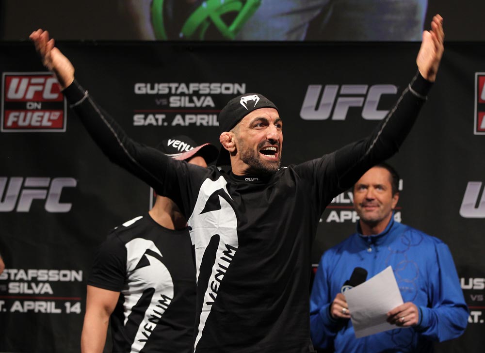 STOCKHOLM, SWEDEN - APRIL 13: Reza Madadi of Sweden prepares to weigh in during the official UFC on Fuel TV weigh in event at Ericsson Globe on April 13, 2012 in Stockholm, Sweden. (Photo by Josh Hedges/Zuffa LLC/Zuffa LLC via Getty Images)