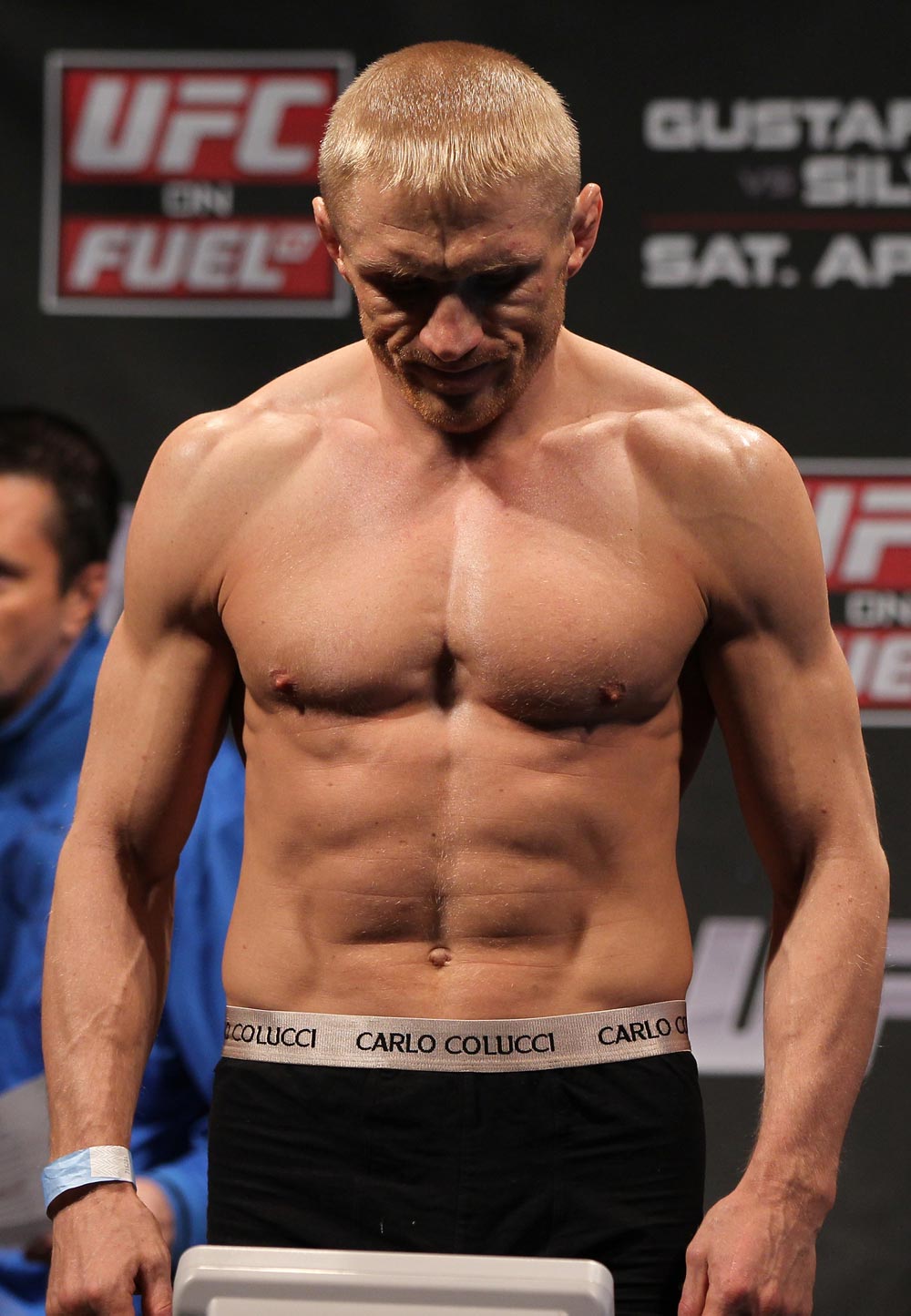 STOCKHOLM, SWEDEN - APRIL 13: Dennis Siver of Germany weighs in during the official UFC on Fuel TV weigh in event at Ericsson Globe on April 13, 2012 in Stockholm, Sweden. (Photo by Josh Hedges/Zuffa LLC/Zuffa LLC via Getty Images)