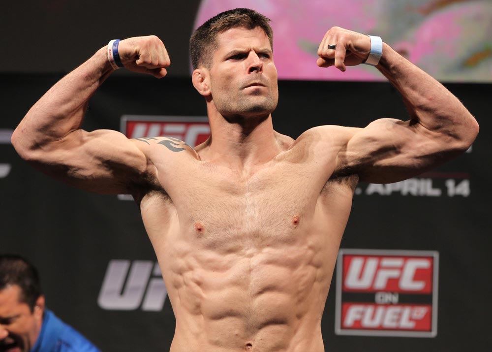 STOCKHOLM, SWEDEN - APRIL 13: Brian Stann weighs in during the official UFC on Fuel TV weigh in event at Ericsson Globe on April 13, 2012 in Stockholm, Sweden. (Photo by Josh Hedges/Zuffa LLC/Zuffa LLC via Getty Images)