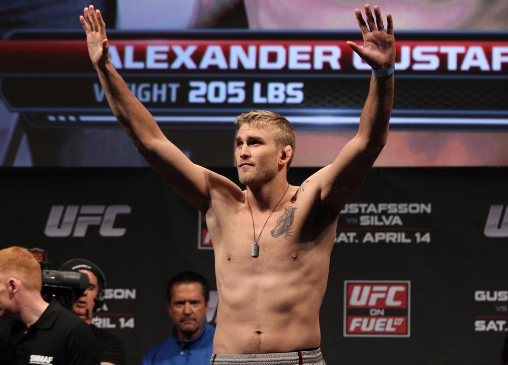 STOCKHOLM, SWEDEN - APRIL 13: Alexander Gustafsson of Sweden weighs in during the official UFC on Fuel TV weigh in event at Ericsson Globe on April 13, 2012 in Stockholm, Sweden. (Photo by Josh Hedges/Zuffa LLC/Zuffa LLC via Getty Images)