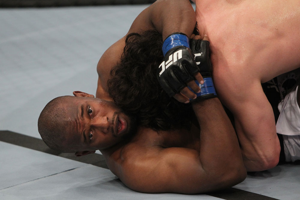 NASHVILLE, TN - JANUARY 20:  Daniel Roberts struggles for position against Charlie Brenneman during the UFC on FX event at Bridgestone Arena on January 20, 2012 in Nashville, Tennessee.  (Photo by Josh Hedges/Zuffa LLC/Zuffa LLC via Getty Images)