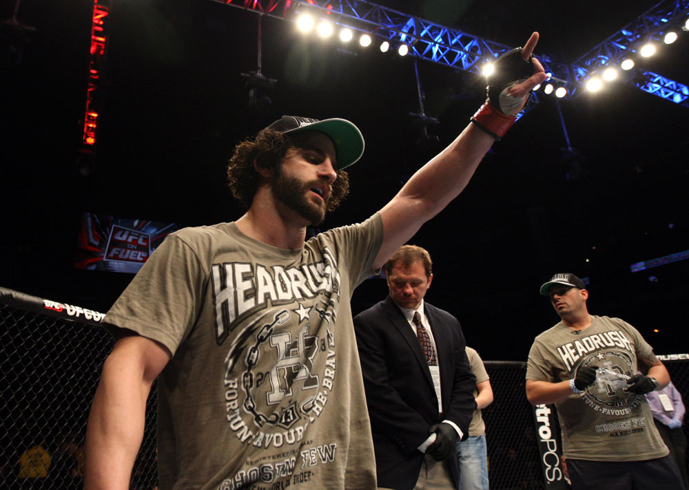 NASHVILLE, TN - JANUARY 20:  Charlie Brenneman reacts after defeating Daniel Roberts during the UFC on FX event at Bridgestone Arena on January 20, 2012 in Nashville, Tennessee.  (Photo by Josh Hedges/Zuffa LLC/Zuffa LLC via Getty Images)