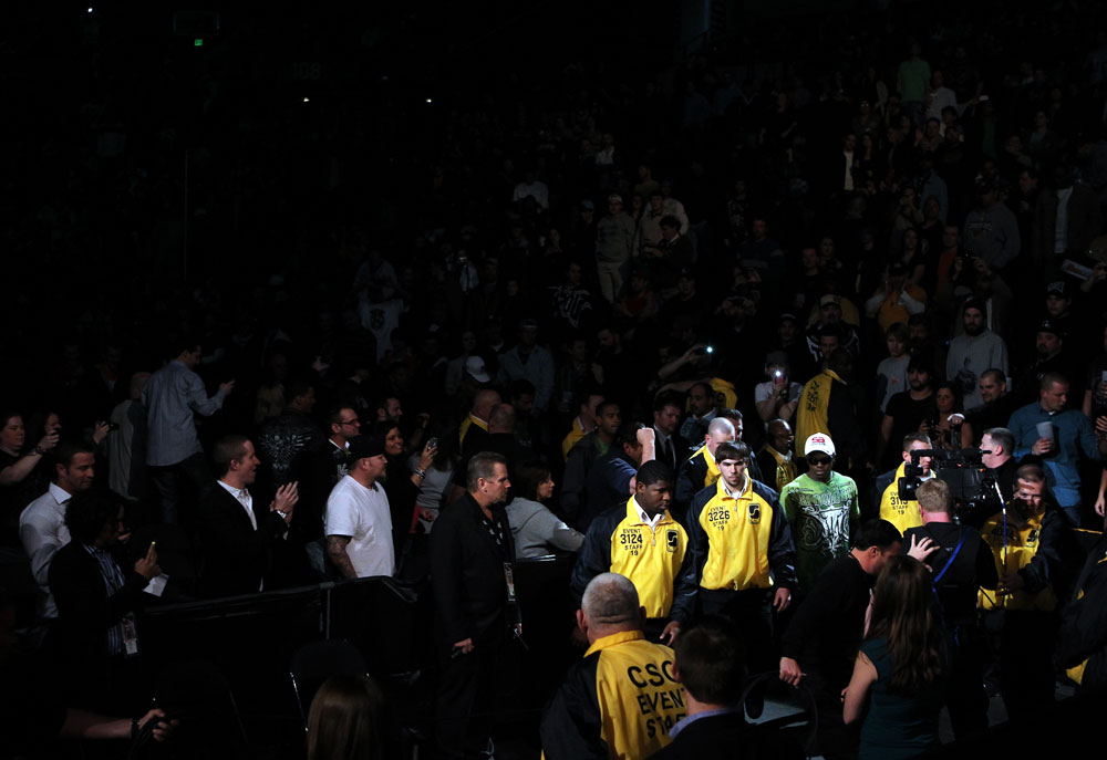 NASHVILLE, TN - JANUARY 20:  Melvin Guillard enters the arena before his bout against Jim Miller during the UFC on FX event at Bridgestone Arena on January 20, 2012 in Nashville, Tennessee.  (Photo by Josh Hedges/Zuffa LLC/Zuffa LLC via Getty Images)