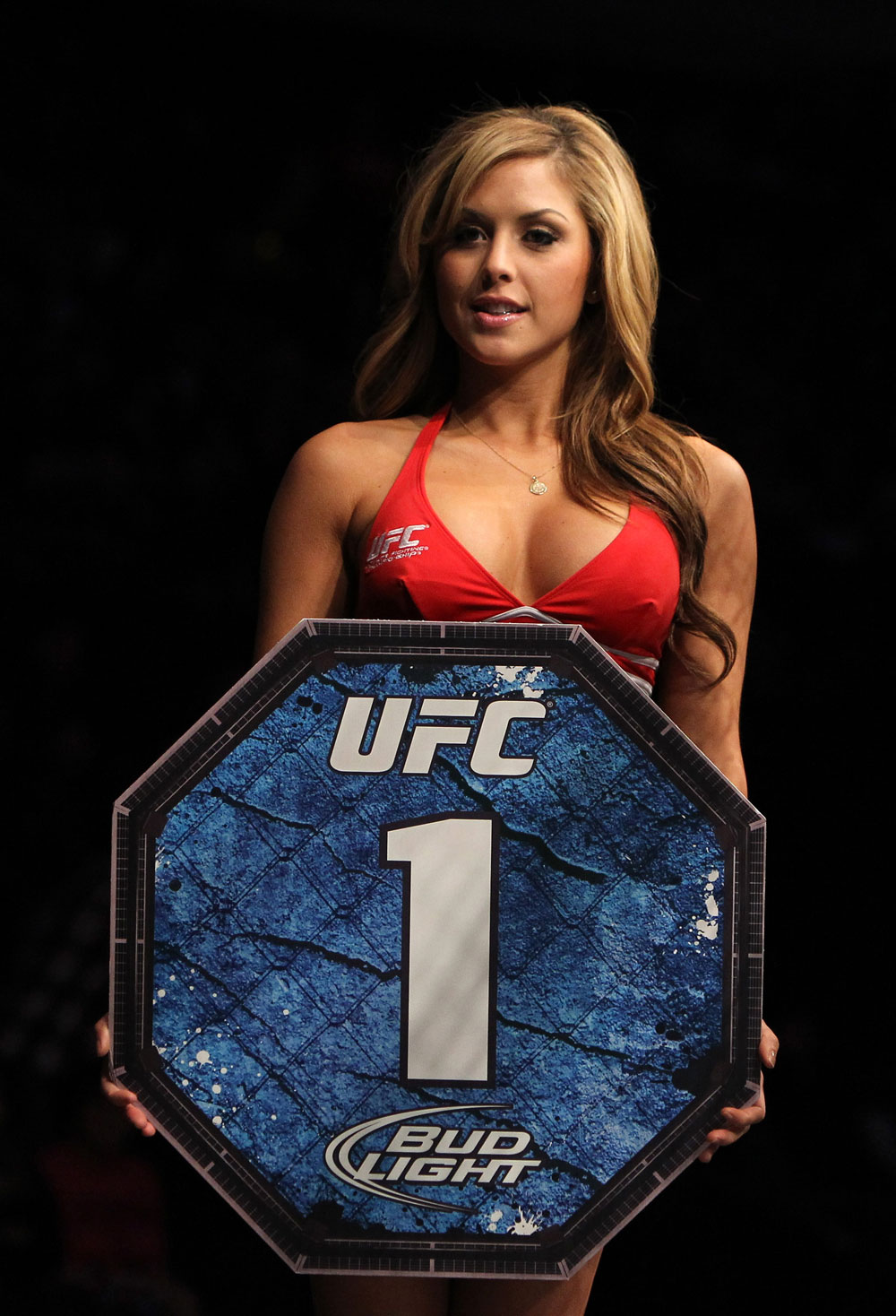 NASHVILLE, TN - JANUARY 20:  UFC Octagon Girl Brittney Palmer introduces round one before the Camoes v Hayden bout during the UFC on FX event at Bridgestone Arena on January 20, 2012 in Nashville, Tennessee.  (Photo by Josh Hedges/Zuffa LLC/Zuffa LLC via Getty Images)