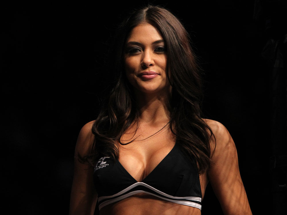 NASHVILLE, TN - JANUARY 20:  UFC Octagon Girl Arianny Celeste introduces round one before the Brenneman vs Roberts bout during the UFC on FX event at Bridgestone Arena on January 20, 2012 in Nashville, Tennessee.  (Photo by Josh Hedges/Zuffa LLC/Zuffa LLC via Getty Images)