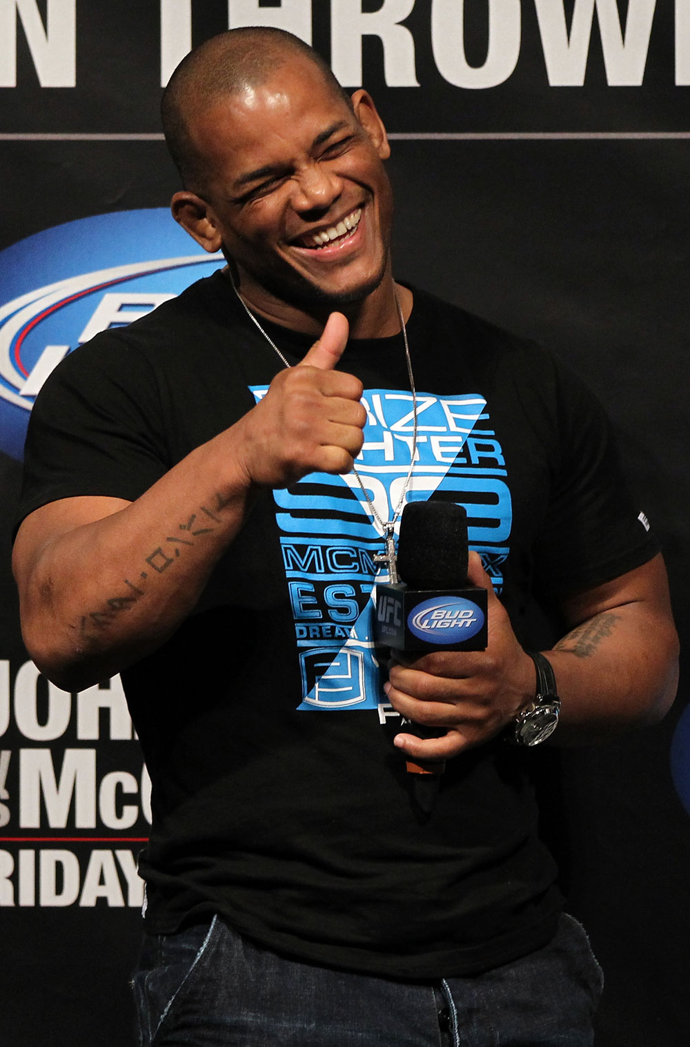 SUNRISE, FL - JUNE 07:   Hector Lombard interacts with fans during a Q&A session before the UFC on FX 3 official weigh in at Bank Atlantic Center on June 7, 2012 in Sunrise, Florida.  (Photo by Josh Hedges/Zuffa LLC/Zuffa LLC via Getty Images)