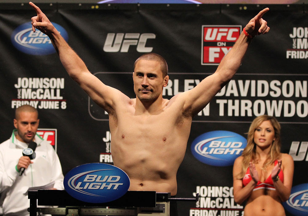 SUNRISE, FL - JUNE 07:   Mike Pierce makes weight during the UFC on FX 3 official weigh in at Bank Atlantic Center on June 7, 2012 in Sunrise, Florida.  (Photo by Josh Hedges/Zuffa LLC/Zuffa LLC via Getty Images)