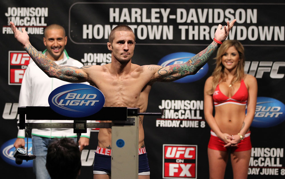 SUNRISE, FL - JUNE 07:   Eddie Wineland makes weight during the UFC on FX 3 official weigh in at Bank Atlantic Center on June 7, 2012 in Sunrise, Florida.  (Photo by Josh Hedges/Zuffa LLC/Zuffa LLC via Getty Images)