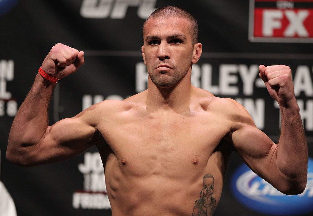 SUNRISE, FL - JUNE 07:   Josh Neer makes weight during the UFC on FX 3 official weigh in at Bank Atlantic Center on June 7, 2012 in Sunrise, Florida.  (Photo by Josh Hedges/Zuffa LLC/Zuffa LLC via Getty Images)