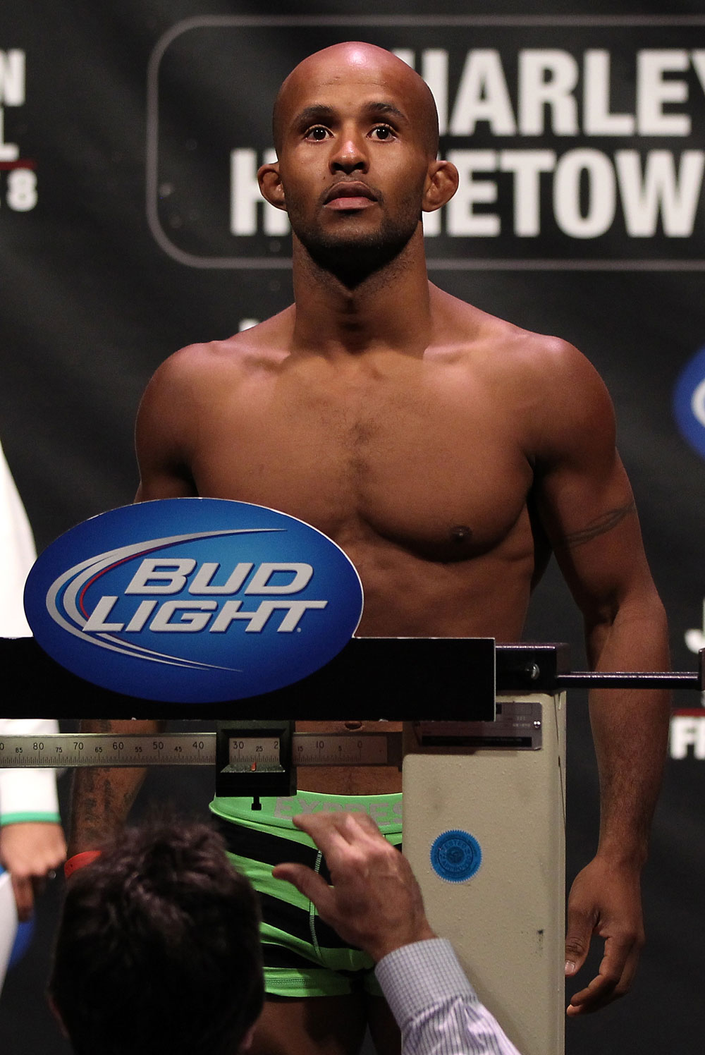 SUNRISE, FL - JUNE 07:   Demetrious Johnson makes weight during the UFC on FX 3 official weigh in at Bank Atlantic Center on June 7, 2012 in Sunrise, Florida.  (Photo by Josh Hedges/Zuffa LLC/Zuffa LLC via Getty Images)