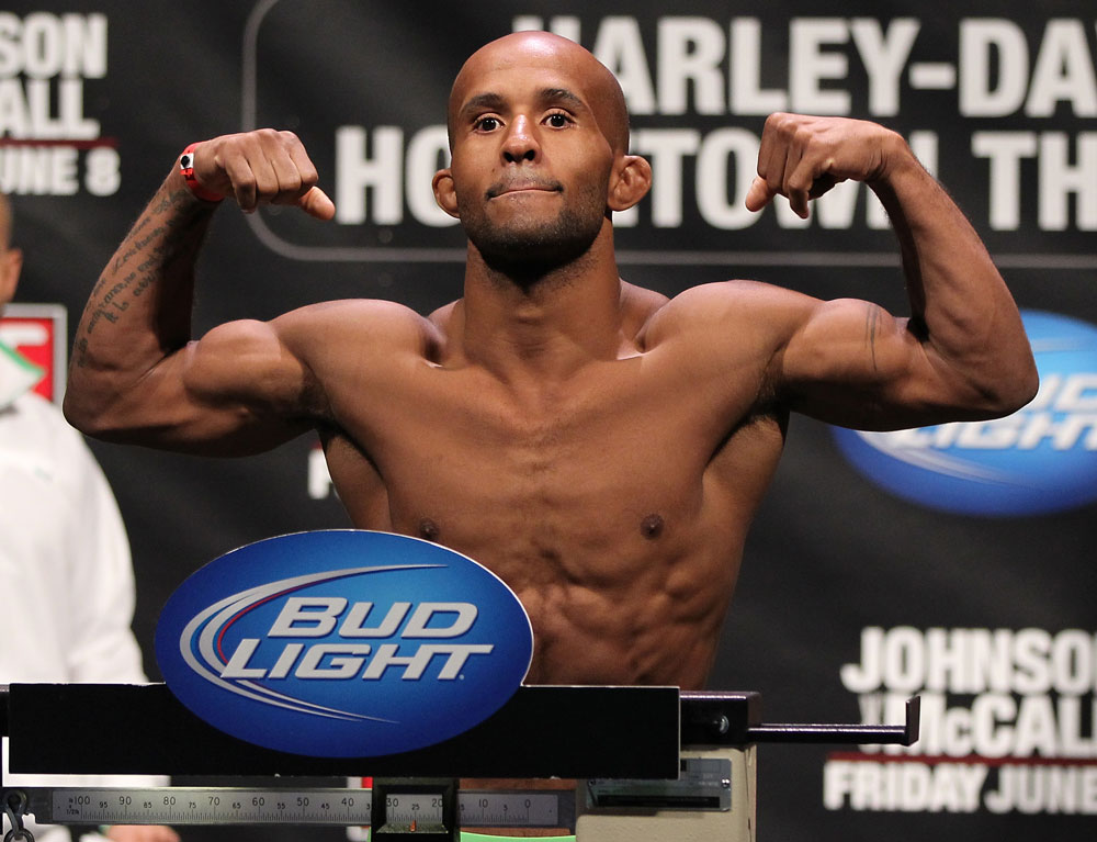 SUNRISE, FL - JUNE 07:   Demetrious Johnson makes weight during the UFC on FX 3 official weigh in at Bank Atlantic Center on June 7, 2012 in Sunrise, Florida.  (Photo by Josh Hedges/Zuffa LLC/Zuffa LLC via Getty Images)
