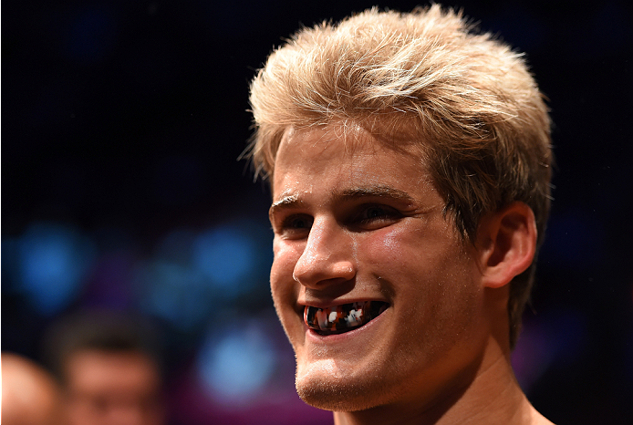 HOUSTON, TX - OCTOBER 03: Sage Northcutt prepares to enter the Octagon before facing Francisco Trevino in their lightweight bout during the UFC 192 event at the Toyota Center on October 3, 2015 in Houston, Texas. (Photo by Josh Hedges/Zuffa LLC)