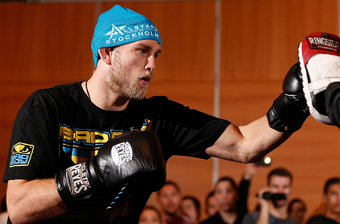 SEATTLE, WA - DECEMBER 05:  Alexander Gustafsson works out for fans and media during the UFC on FOX open workouts on December 5, 2012  at the Grand Hyatt Seattle in Seattle, Washington.  (Photo by Josh Hedges/Zuffa LLC/Zuffa LLC via Getty Images)