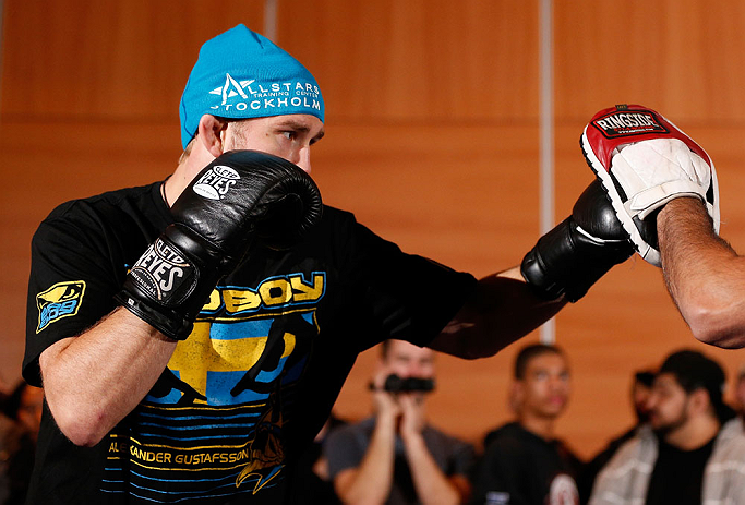 SEATTLE, WA - DECEMBER 05:  Alexander Gustafsson works out for fans and media during the UFC on FOX open workouts on December 5, 2012  at the Grand Hyatt Seattle in Seattle, Washington.  (Photo by Josh Hedges/Zuffa LLC/Zuffa LLC via Getty Images)
