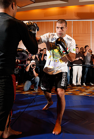 SEATTLE, WA - DECEMBER 05:  Mauricio "Shogun" Rua works out for fans and media during the UFC on FOX open workouts on December 5, 2012  at the Grand Hyatt Seattle in Seattle, Washington.  (Photo by Josh Hedges/Zuffa LLC/Zuffa LLC via Getty Images)