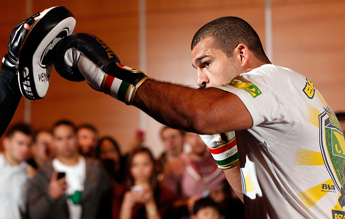SEATTLE, WA - DECEMBER 05:  Mauricio "Shogun" Rua works out for fans and media during the UFC on FOX open workouts on December 5, 2012  at the Grand Hyatt Seattle in Seattle, Washington.  (Photo by Josh Hedges/Zuffa LLC/Zuffa LLC via Getty Images)