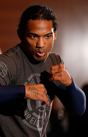 SEATTLE, WA - DECEMBER 05:  Benson Henderson works out for fans and media during the UFC on FOX open workouts on December 5, 2012  at the Grand Hyatt Seattle in Seattle, Washington.  (Photo by Josh Hedges/Zuffa LLC/Zuffa LLC via Getty Images)