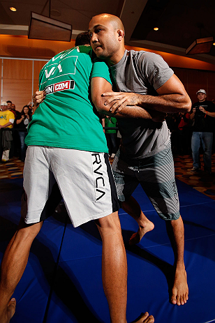 SEATTLE, WA - DECEMBER 05:  BJ Penn works out for fans and media during the UFC on FOX open workouts on December 5, 2012  at the Grand Hyatt Seattle in Seattle, Washington.  (Photo by Josh Hedges/Zuffa LLC/Zuffa LLC via Getty Images)