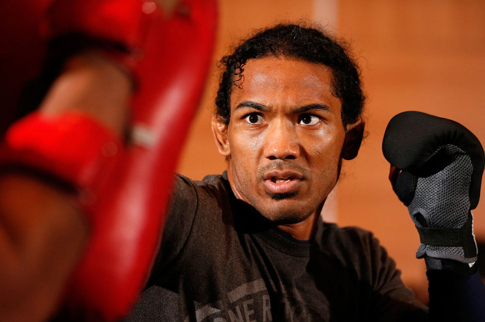 SEATTLE, WA - DECEMBER 05:  Benson Henderson works out for fans and media during the UFC on FOX open workouts on December 5, 2012  at the Grand Hyatt Seattle in Seattle, Washington.  (Photo by Josh Hedges/Zuffa LLC/Zuffa LLC via Getty Images)